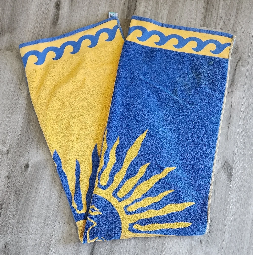 Vintage Celestial Beach Towel Sun Moon Stars Whimsigoth 30x60 Reversible